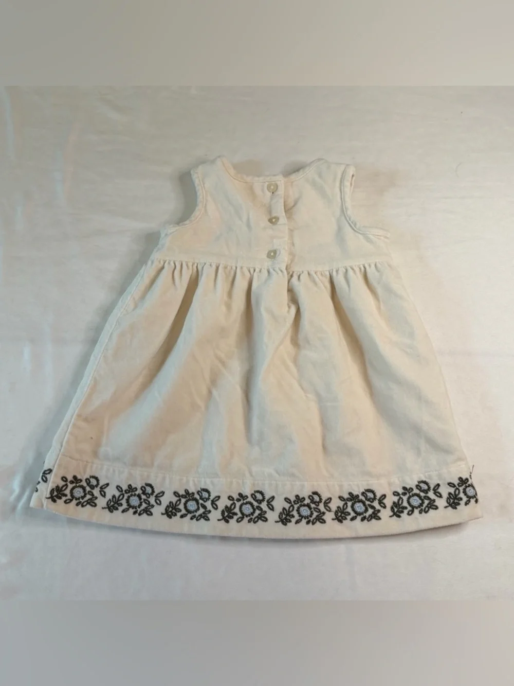 Vintage 90s Old Navy Baby Girl‎ Dress 6-12M Ivory Embroidered Hem Sleeveless
